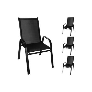 Set 4 scaune gradina, rezistenta intemperii, rezistenta UV, otel, 55x70x92 cm, negru
