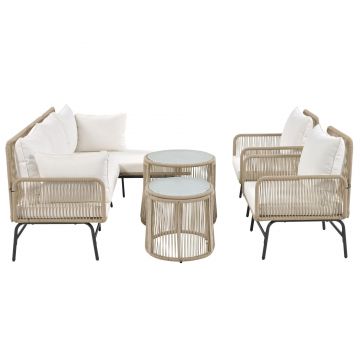 Set de lounge de grădină din 6 piese, Bej | Aosom Romania