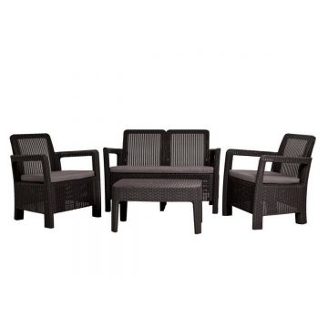 Set masa cu 2 fotolii + 1 canapea cu perne pentru gradina Tarifa Curver din ratan sintetic