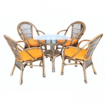 Set masa cu 4 scaune cu perne pentru gradina Saipan SC742 din ratan natural