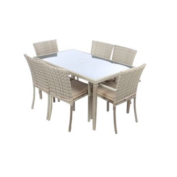 Set masa cu 6 scaune cu perne pentru gradina Honiara din metal cu ratan sintetic