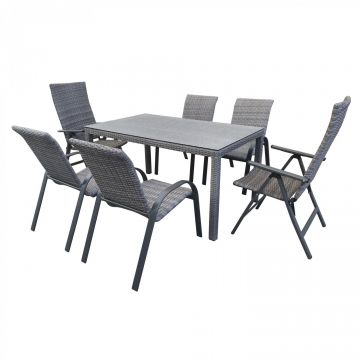 Set masa cu 6 scaune din metal cu ratan sintetic pentru gradina
