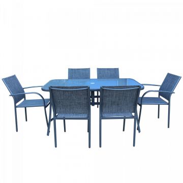 Set masa cu 6 scaune pentru gradina Oslo SPT-00066 din metal cu textil