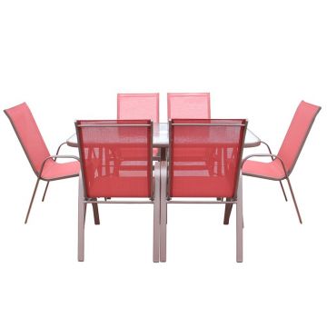 Set masa cu 6 scaune pentru gradina Siena din metal cu textilen