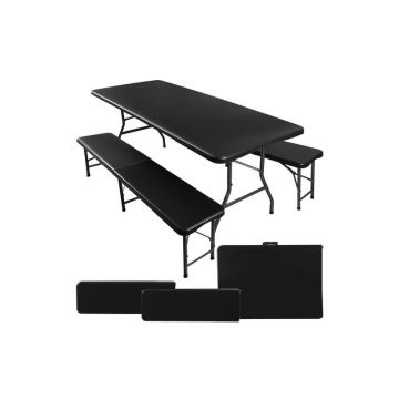 Set masa si doua banci pliabile, picioare antiaderente, rezistenta socuri mecanice si abraziune, de exterior