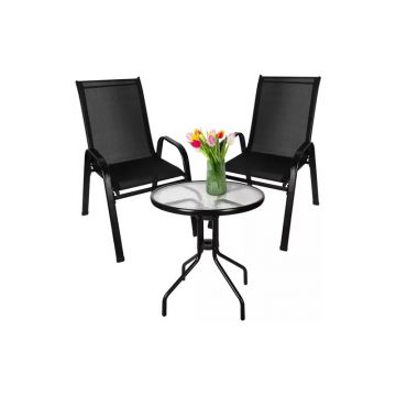 Set masa si doua scaune pentru balcon/gradina, rezistenta intemperii si UV, otel, negru