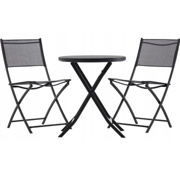 Set mobilier balcon pliabil cu masa sticla si 2 scaune, structura metalica, 60x70 cm, negru