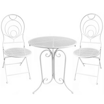 Set mobilier gradina metalic Elba, 2 scaune pliabile, 1 masa, alb