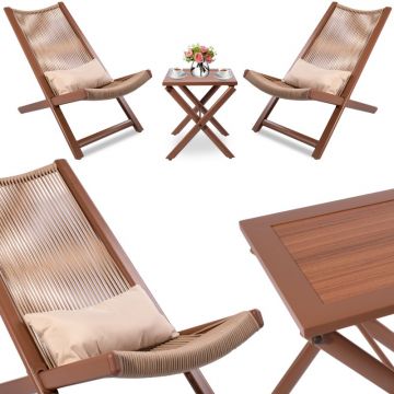 Set mobilier terasa, doua fotolii si o masuta de cafea, design modern, otel si plastic