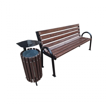 Set Mobilier Urban: Bancă de Parc + Coș de Gunoi cu Capac (50L)