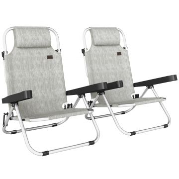Set Outsunny 2 Șezlonguri Pliabile și Reclinabile pe 4 Poziții cu Suport pentru Cap, din Aluminiu, 62x61x80 cm, Gri | Aosom Romania