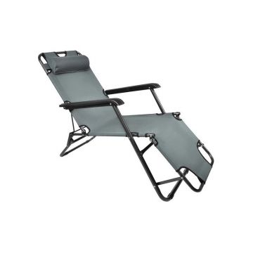 Sezlong gradina, perna inclusa, reglabil 3 moduri, 182x56cm, poliester, gri