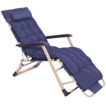 Sezlong metalic reglabil pe pozitii, cu perna si tetiera, 120kg, albastru