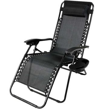 Sezlong pliabil tip scaun, reglabil, tetiera detasabila, suport pahar, 165x114x65 cm