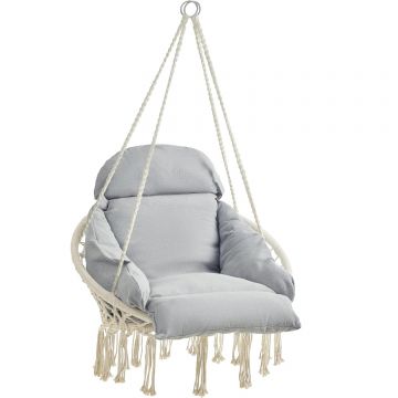 SONGMICS Scaun rotund tip leagan suspendat cu perna, pentru casa sau gradina, gri