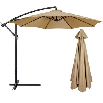 Umbrela de gradina diametru 300 cm, suport tip picior, reglabila, impermeabila, cadru otel, tan