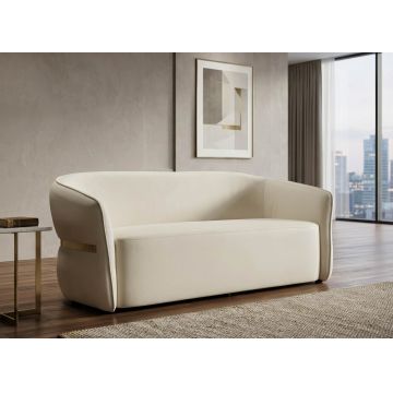 Canapea 2 locuri, Mauro Ferretti, Minsk, 160x84x77 cm, lemn de pin/piele ecologica, alb/auriu