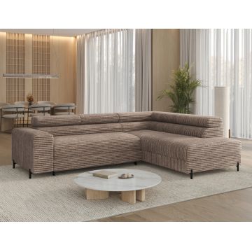 Coltar extensibil dreapta 5 locuri ELTAP, Colesio, 274x200x93 cm, lemn/poliester, maro deschis