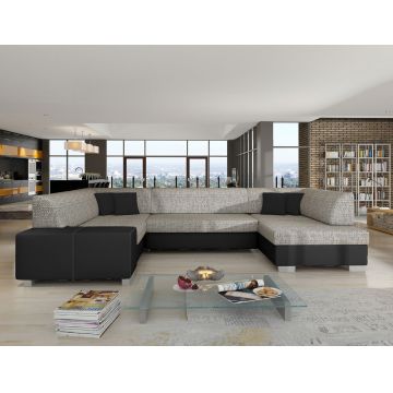 Coltar extensibil dreapta 6 locuri ELTAP, Hv01, Havana, 322x204x72 cm, lemn/poliester, gri deschis/negru