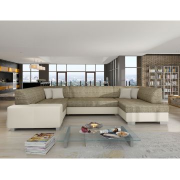 Coltar extensibil dreapta 6 locuri ELTAP, Hv04, Havana, 322x204x72 cm, lemn/poliester, bej inchis/bej deschis