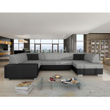 Coltar extensibil dreapta 6 locuri ELTAP, Hv26, Havana, 322x204x72 cm, lemn/poliester, gri/negru