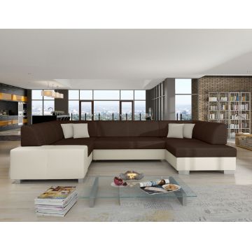 Coltar extensibil dreapta 6 locuri ELTAP, Hv28, Havana, 322x204x72 cm, lemn/poliester, maro/bej deschis