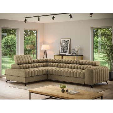 Coltar extensibil stanga 5 locuri ELTAP, LT-20NU, Kanedo, 269x204x86 cm, lemn/poliester, maro