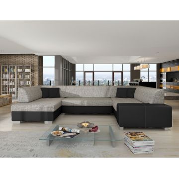 Coltar extensibil stanga 6 locuri ELTAP, Hv12, Havana, 322x204x72 cm, lemn/poliester, gri deschis/negru