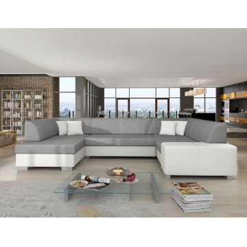 Coltar extensibil stanga 6 locuri ELTAP, Hv37, Havana, 322x204x72 cm, lemn/poliester, gri inchis/alb