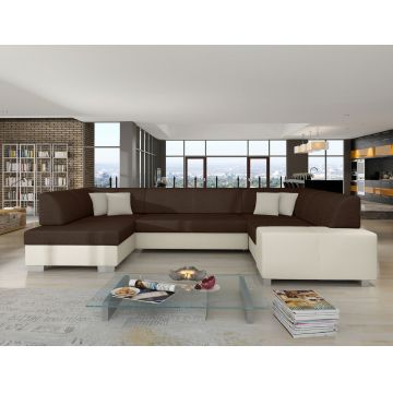 Coltar extensibil stanga 6 locuri ELTAP, Hv38, Havana, 322x204x72 cm, lemn/poliester, maro/bej deschis