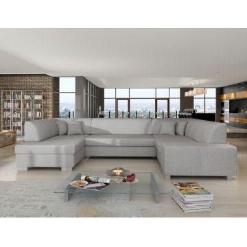 Coltar extensibil stanga 6 locuri ELTAP, Hv46, Havana, 322x204x72 cm, lemn/poliester, gri deschis