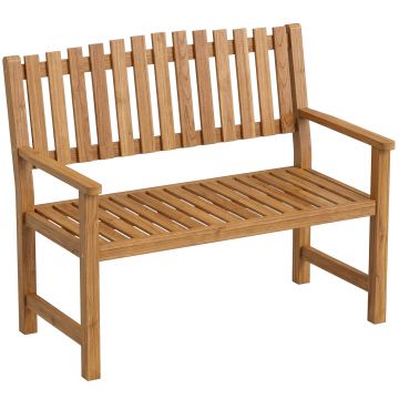Outsunny Bancă de grădină 2 locuri rezistentă la intemperii bancă din lemn cu design cu șipci și cotiere, bancă din lemn până la 320 kg 112 x 64 x 92 cm Lemn natural | Aosom Romania