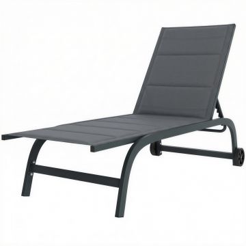 Outsunny Șezlong de soare material respirabil cu spătar reglabil în 6 trepte, roți, cadru din aluminiu Gri închis | Aosom Romania