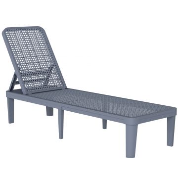 Outsunny Șezlong reclinabil de grădină exterior cu spătar reglabil în 4 poziții și cadru din PP 191x55x35,5 cm Gri închis | Aosom Romania