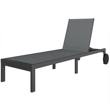 Outsunny Șezlong respirabil pentru grădină cu spătar reglabil în 6 poziții, roți, cadru din aluminiu | Aosom Romania