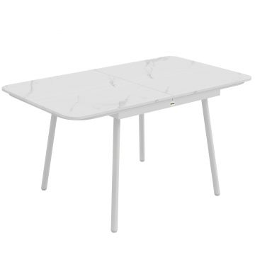 Outsunny Masă de grădină dreptunghiulară pentru 4-6 persoane, blat WPC și cadru din metal, picioare reglabile, 140x80x75cm, Alb | Aosom Romania