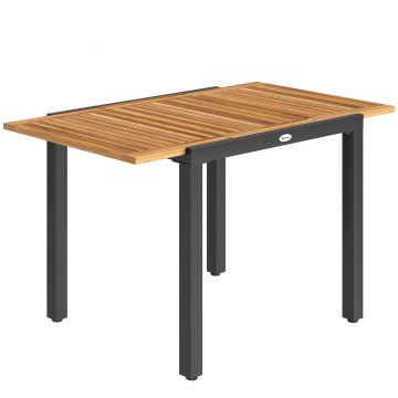 Outsunny Masă de Grădină Extensibilă 120/80x70 cm Cadru din Oțel și Blat din Lemn de Acacia pentru 4-6 Persoane Natural | Aosom Romania