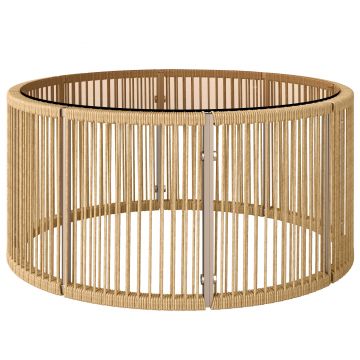 Outsunny Masă laterală din polyrattan, masă de cafea cu blat din sticlă securizată, masă pentru grădină cu cadru din oțel 70 x 70 x 33 cm Maro | Aosom Romania