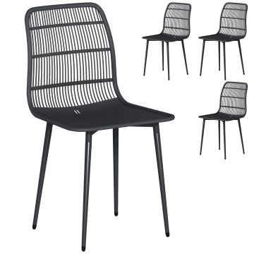 Outsunny Scaune de Dining pentru Exterior Set de 4, Scaune de Grădină cu Spatar Fisurat, Negru | Aosom Romania