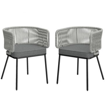 Outsunny Scaune de grădină 2 buc Polyrattan fotolii cu perne lavabile Picioare reglabile Cadru din oțel, rezistent la UV | Aosom Romania