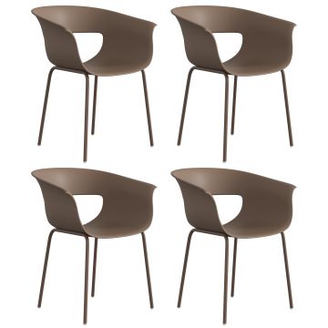 Outsunny Scaune de grădină Set 4 buc ergonomice pentru balcon cu design decupaj cotiere rezistente la intemperii Cafeniu | Aosom Romania