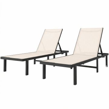 Outsunny Set de 2 șezlonguri reclinabile cu roți Spătar reglabil 4 nivele Cadru aluminiu Țesătură textilene Bej | Aosom Romania