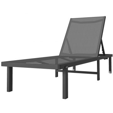 Outsunny Set de 2 Șezlonguri Reclinabile cu Roți Spătar Reglabil 4 Nivele Cadru din Aluminiu Textilene Gri | Aosom Romania