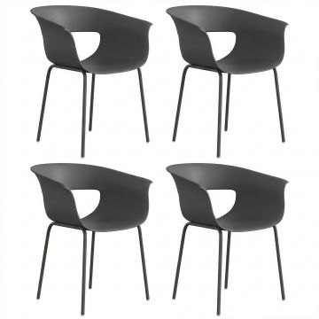 Outsunny Set de 4 Scaune de Exterior, cu Brațe, Spătar Perforat, Picioare Metalice, Gri Închis | Aosom Romania