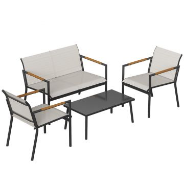 Outsunny Set mobilier de grădină pentru 4 persoane, lounge respirabil cu canapea 2 locuri, 2 fotolii, masă metalică, piciorușe de protecție | Aosom Romania