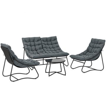 Outsunny Set mobilier grădină 4 piese cu perne groase 8 cm - Mobilier exterior din oțel și textilenă respirantă, gri | Aosom Romania