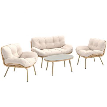 Outsunny Set mobilier grădină 4 piese Set lounge din polyrattan cu canapea 2 locuri 2 fotolii masă Șezut adânc Perne groase | Aosom Romania
