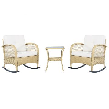 Set de mobilier din rattan pentru balcon (3 piese), 2 scaune balansoar confortabile cu spătar înalt, 80x76x86 cm, Bej