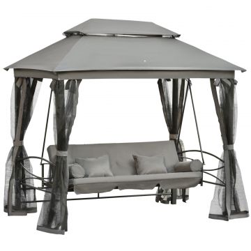 Balansoar 3 Locuri si Sezlong cu Copertina tip Foisor cu Plasa Impotriva Tantarilor si Perne