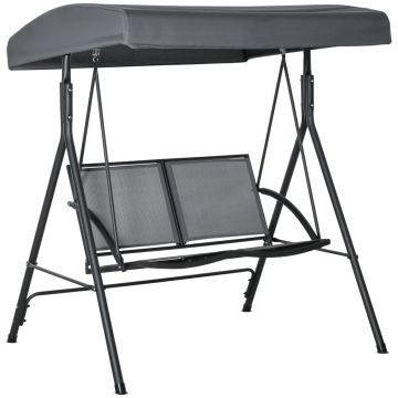 Balansoar cu 2 Locuri de Gradina pentru Exterior cu Baldachin Reglabil si Sezuta din Textilen, 140x118x162cm Gri